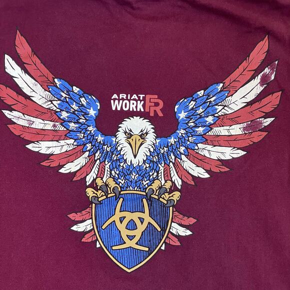 ARIAT Mens Flame Resistant American Raptor Long Sleeve Work T-shirt Burgundy - Picture 6 of 16